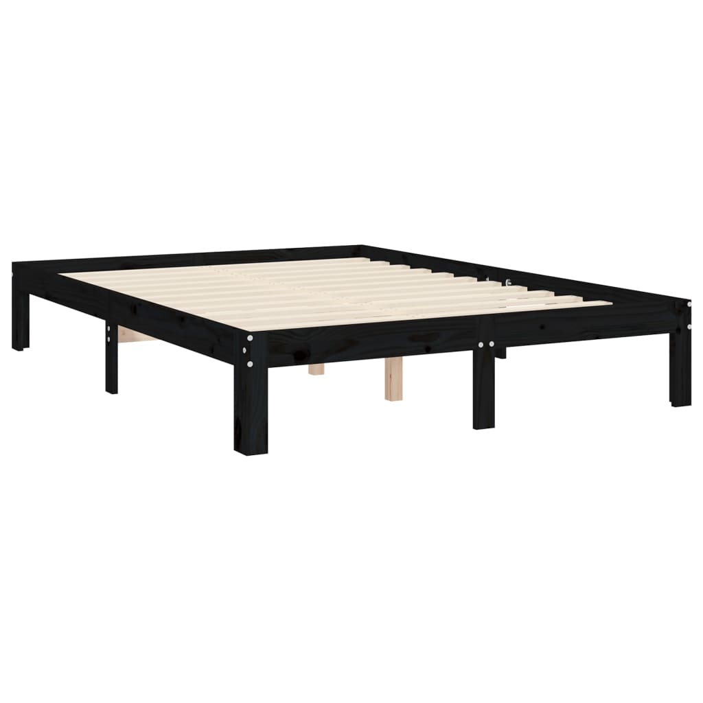 Bed Frame without Mattress Black Double Solid Wood Pine