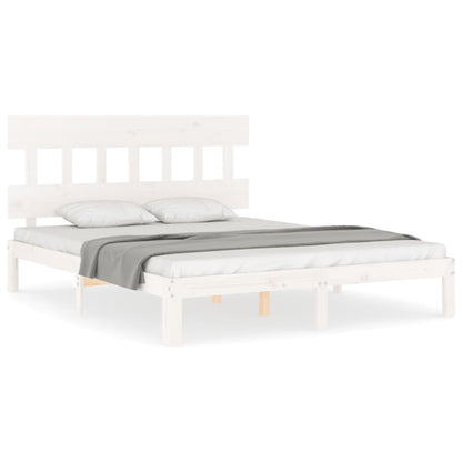 Bed Frame with Headboard White King Size Solid Wood