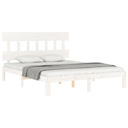 Bed Frame with Headboard White King Size Solid Wood