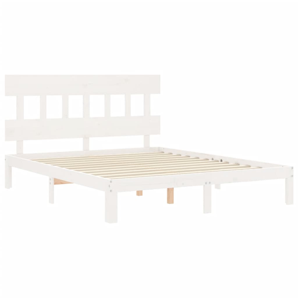 Bed Frame with Headboard White King Size Solid Wood