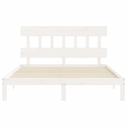 Bed Frame with Headboard White King Size Solid Wood