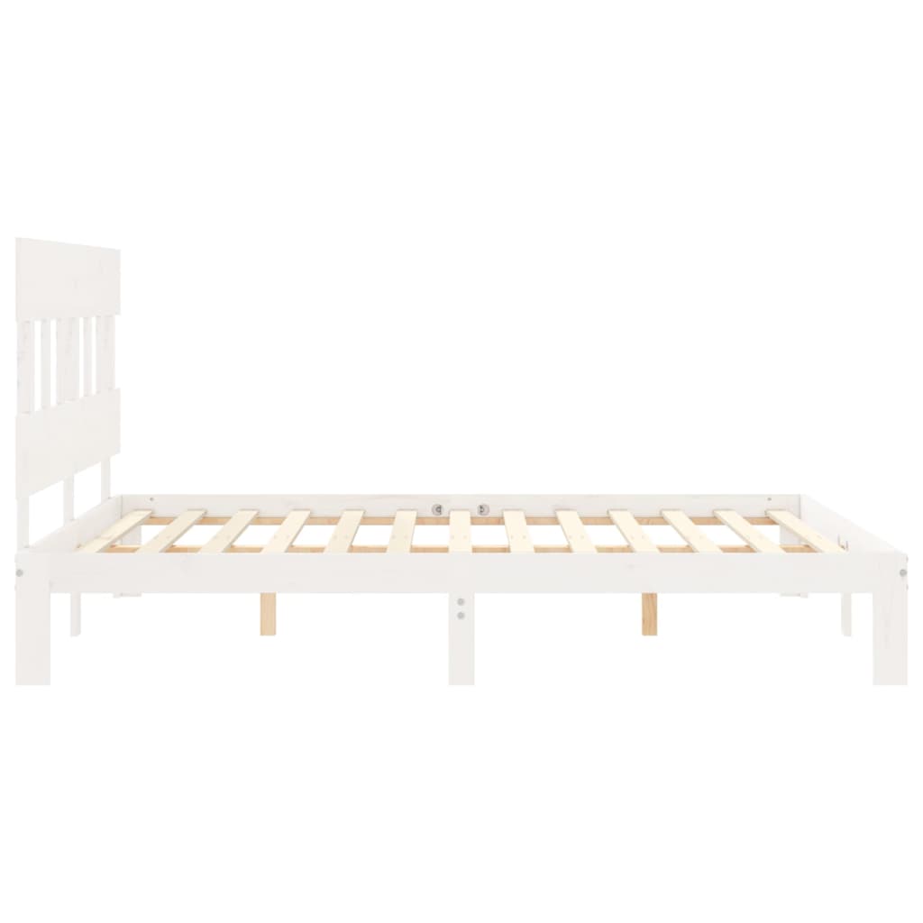 Bed Frame with Headboard White King Size Solid Wood