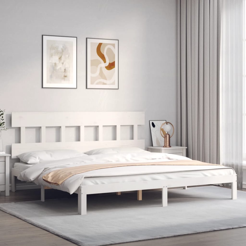 Bed Frame without Mattress White Super King Size Solid Wood Pine