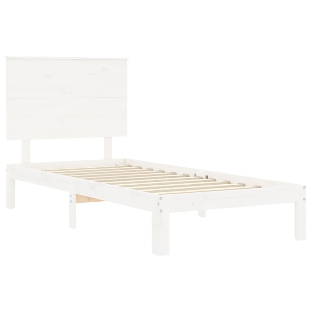 Bed Frame with Headboard White Single Solid Wood