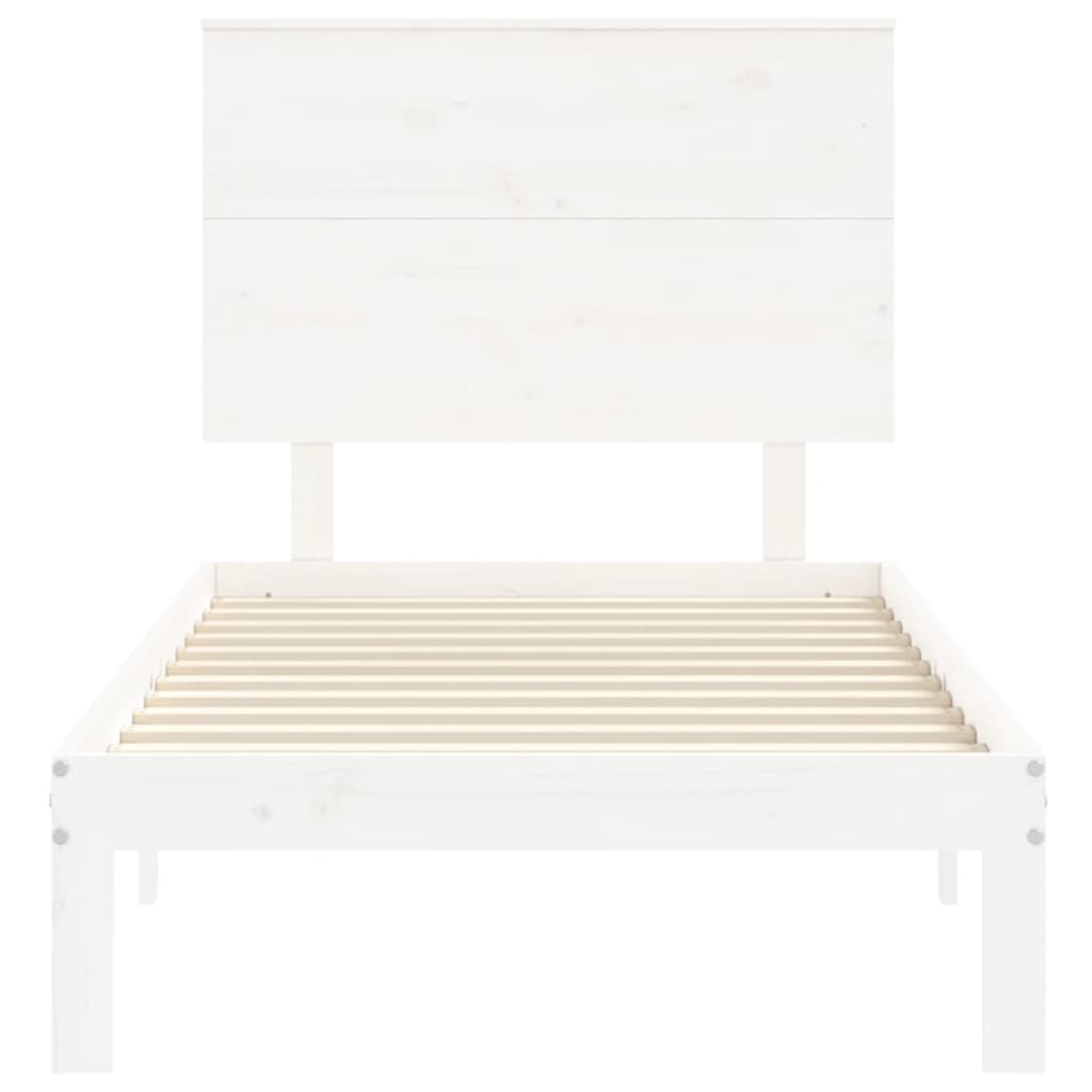 Bed Frame with Headboard White Single Solid Wood