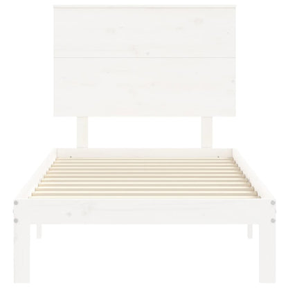 Bed Frame with Headboard White Single Solid Wood