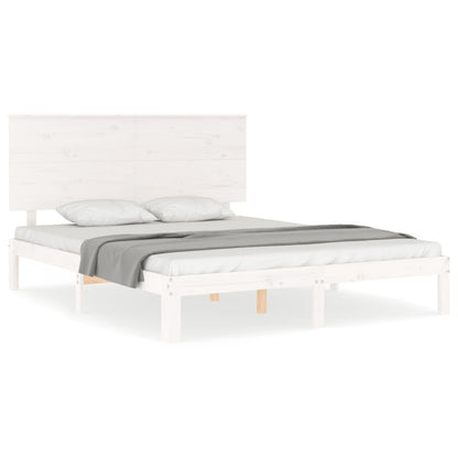 Bed Frame with Headboard White King Size Solid Wood