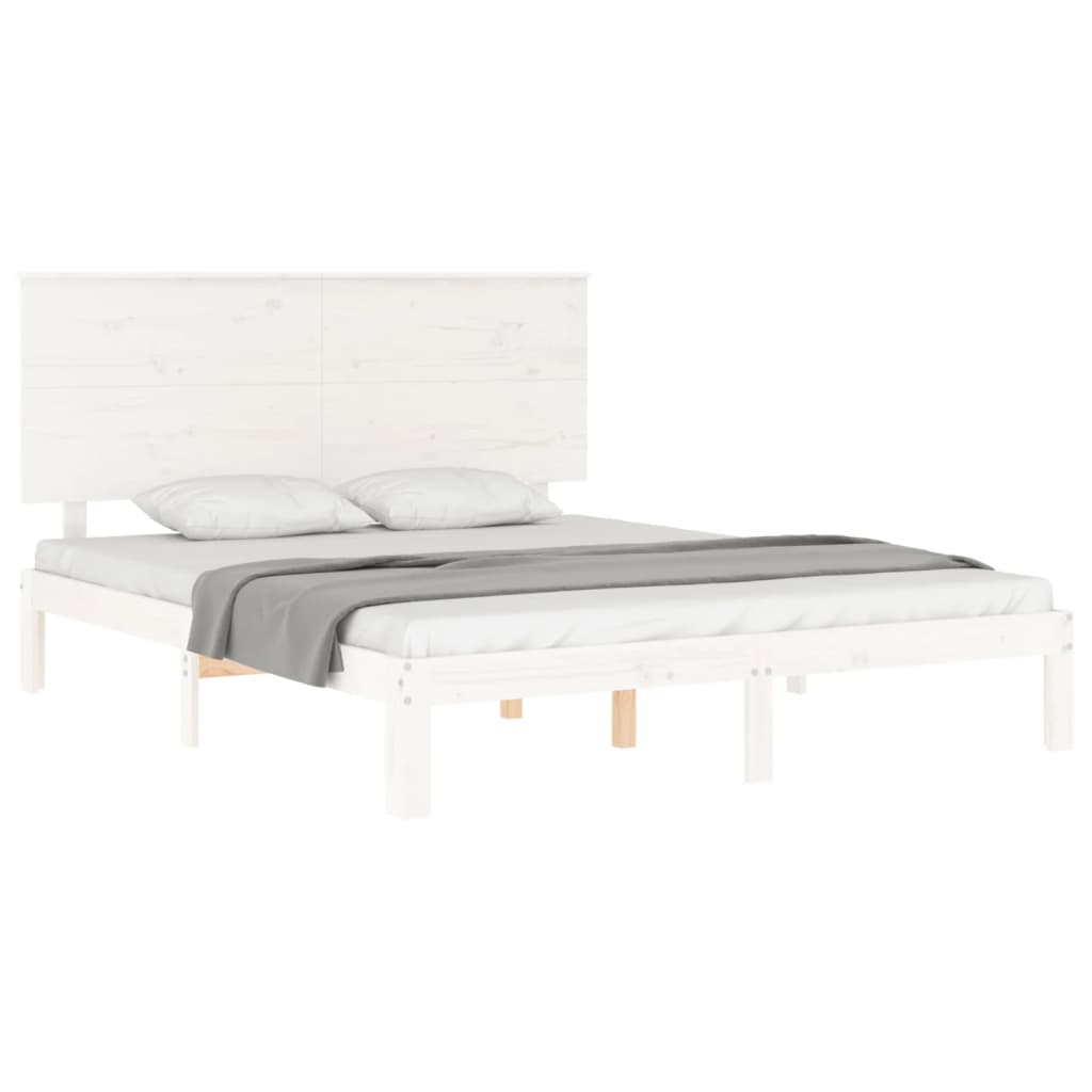 Bed Frame with Headboard White King Size Solid Wood