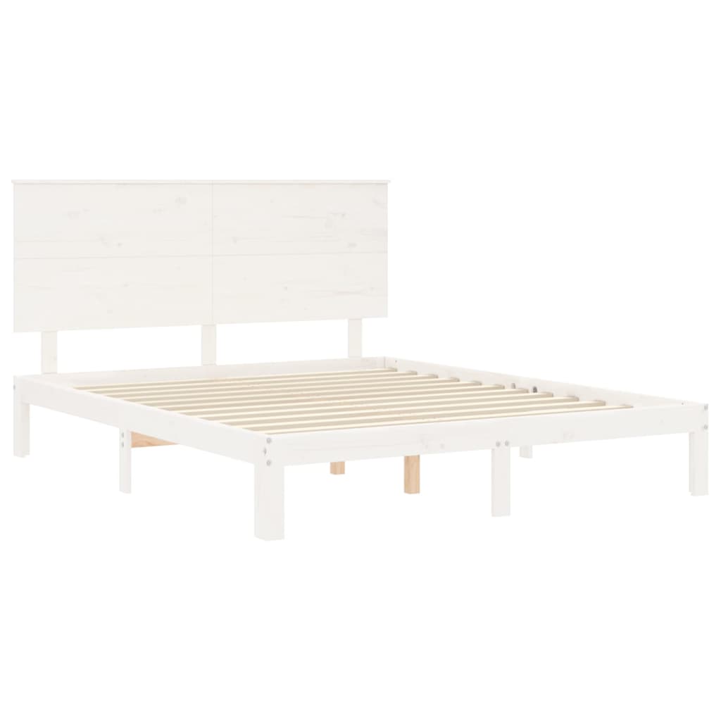 Bed Frame with Headboard White King Size Solid Wood