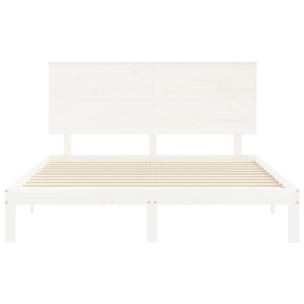 Bed Frame with Headboard White King Size Solid Wood