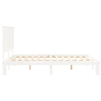 Bed Frame with Headboard White King Size Solid Wood