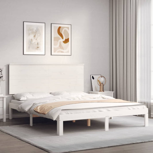 Bed Frame with Headboard White King Size Solid Wood