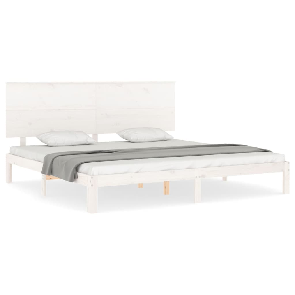 Bed Frame with Headboard White Super King Size Solid Wood