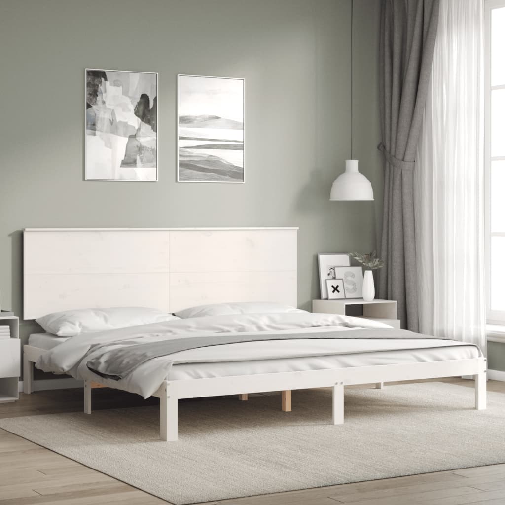 Bed Frame with Headboard White Super King Size Solid Wood