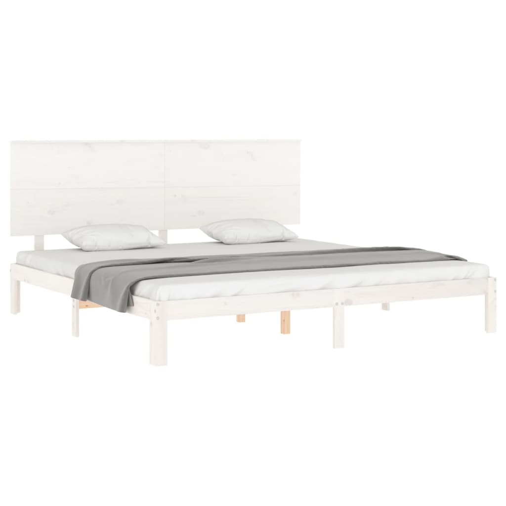 Bed Frame with Headboard White Super King Size Solid Wood