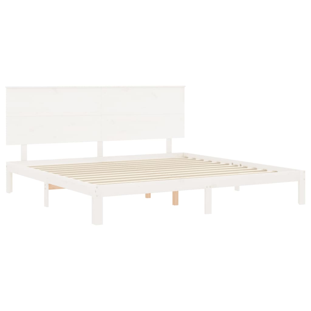 Bed Frame with Headboard White Super King Size Solid Wood