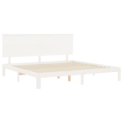 Bed Frame with Headboard White Super King Size Solid Wood