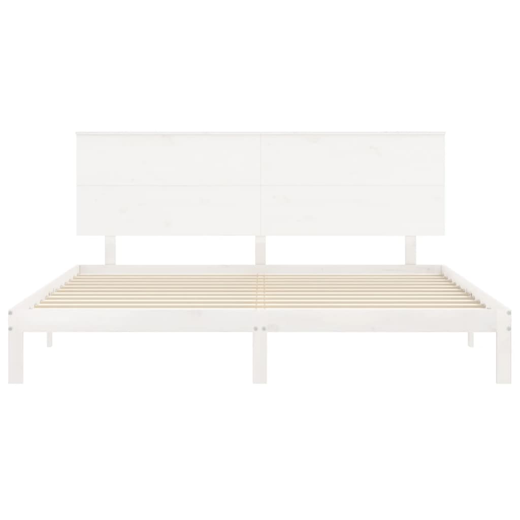 Bed Frame with Headboard White Super King Size Solid Wood