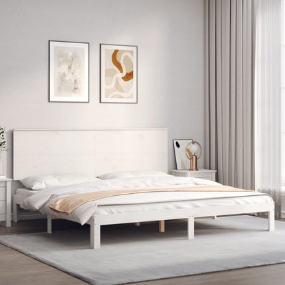 Bed Frame with Headboard White Super King Size Solid Wood