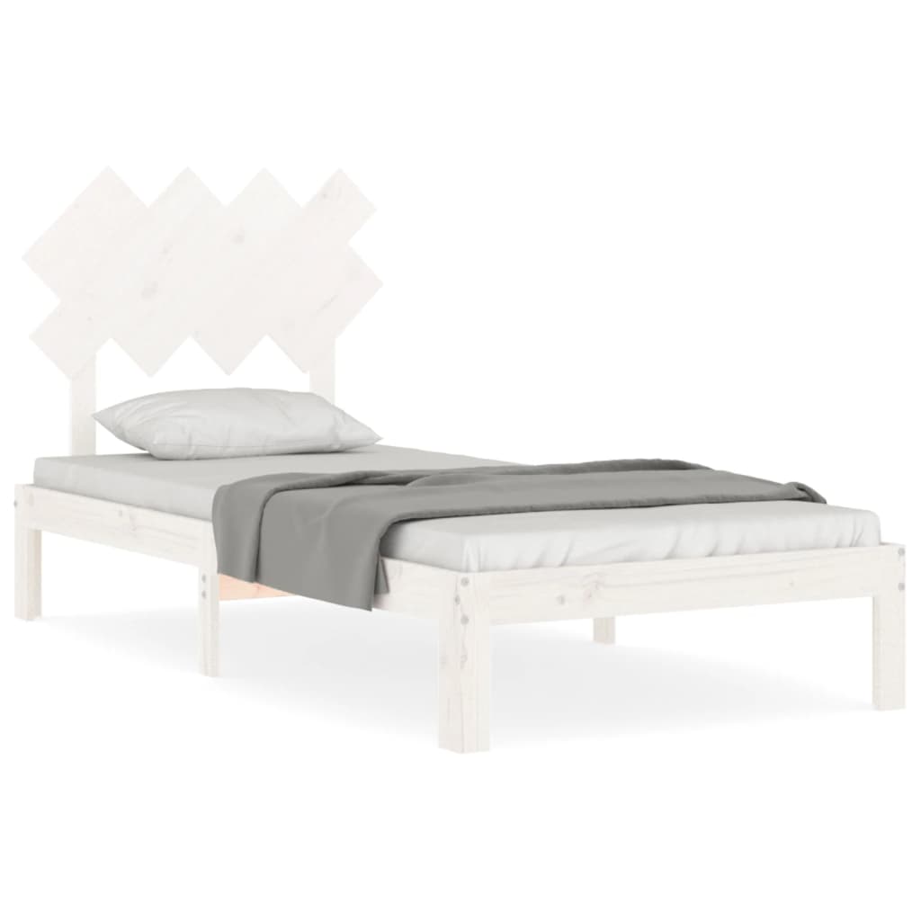 Bed Frame with Headboard White Single Solid Wood