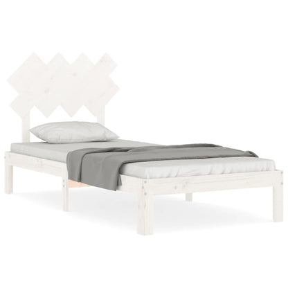 Bed Frame with Headboard White Single Solid Wood