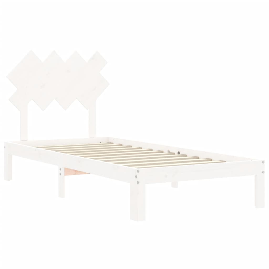 Bed Frame with Headboard White Single Solid Wood