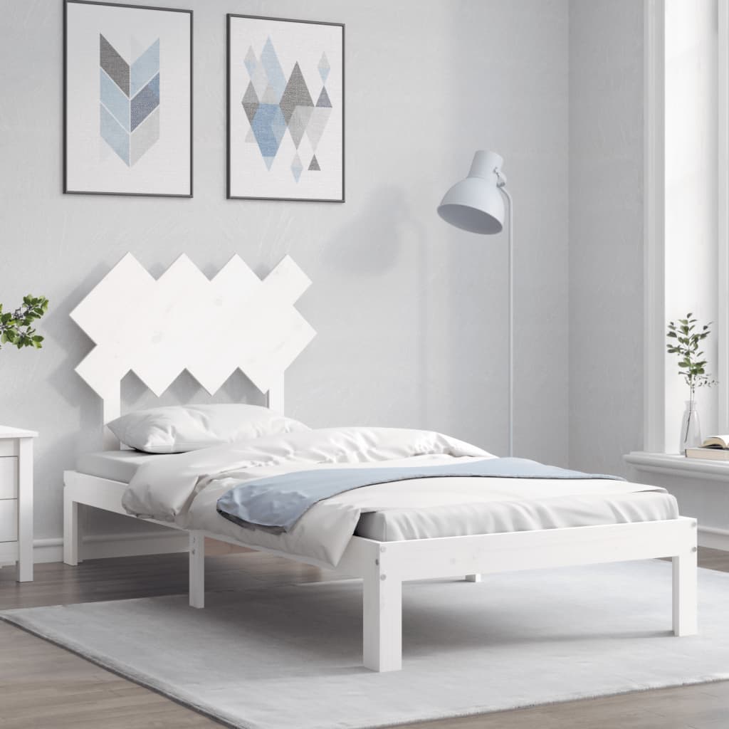 Bed Frame with Headboard White Single Solid Wood