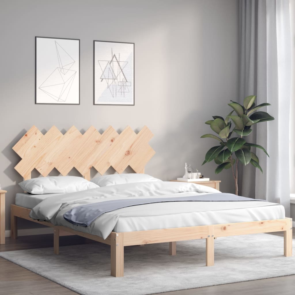 Bed Frame with Headboard King Size Solid Wood