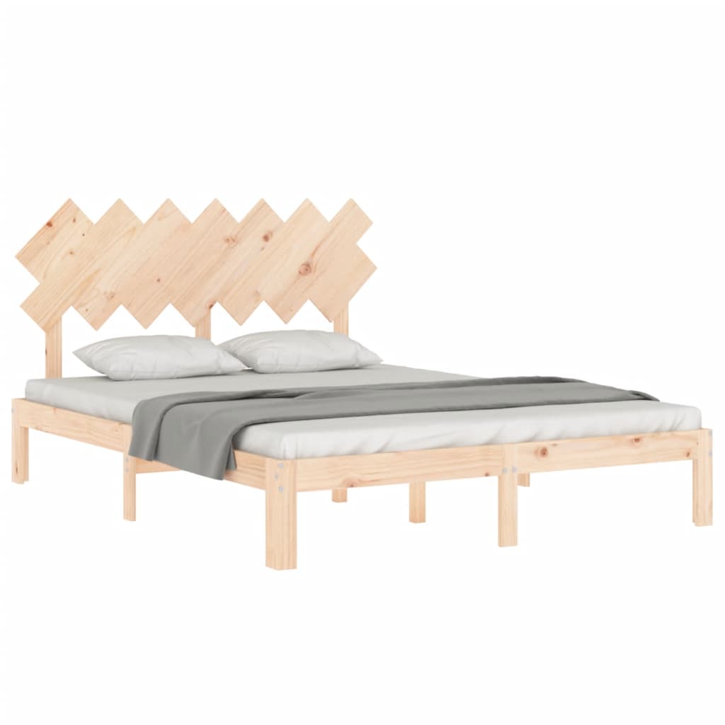 Bed Frame with Headboard King Size Solid Wood