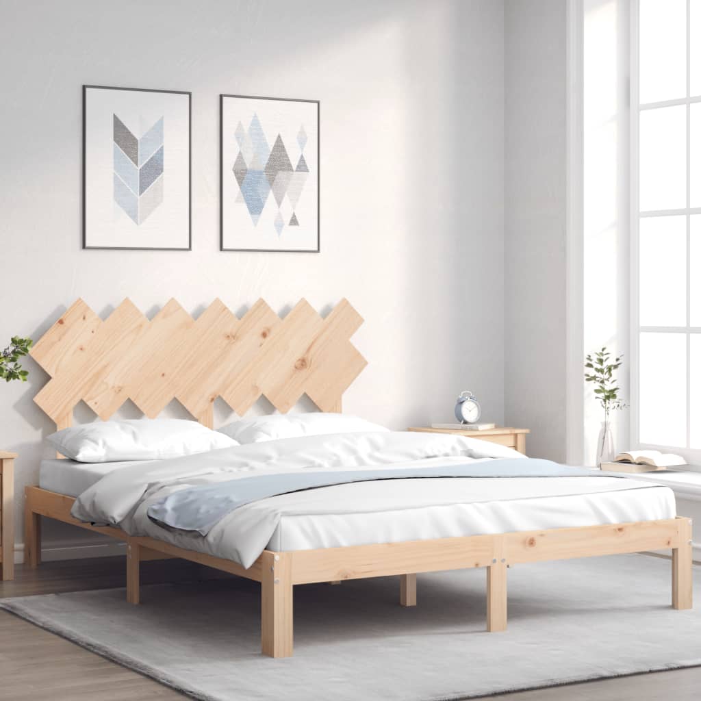 Bed Frame with Headboard King Size Solid Wood