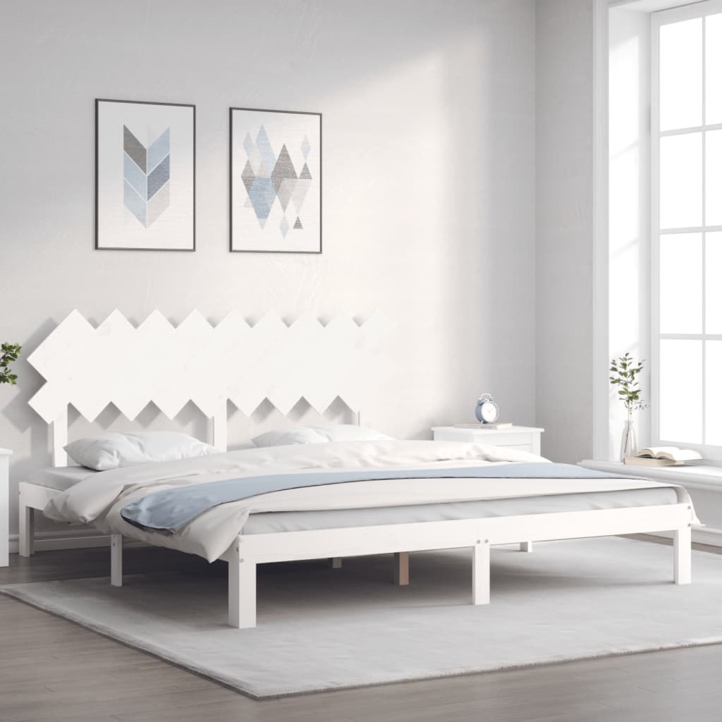 Bed Frame without Mattress White Super King Size Solid Wood Pine