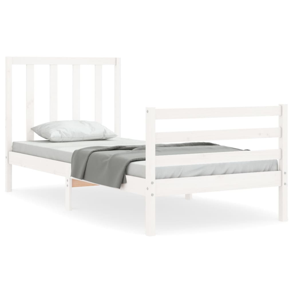 Bed Frame with Headboard White Single Solid Wood