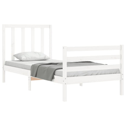 Bed Frame with Headboard White Single Solid Wood