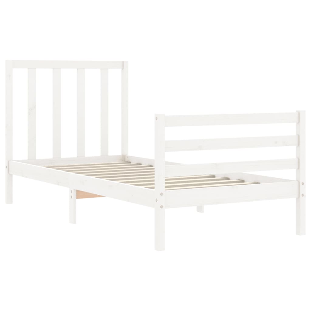 Bed Frame with Headboard White Single Solid Wood