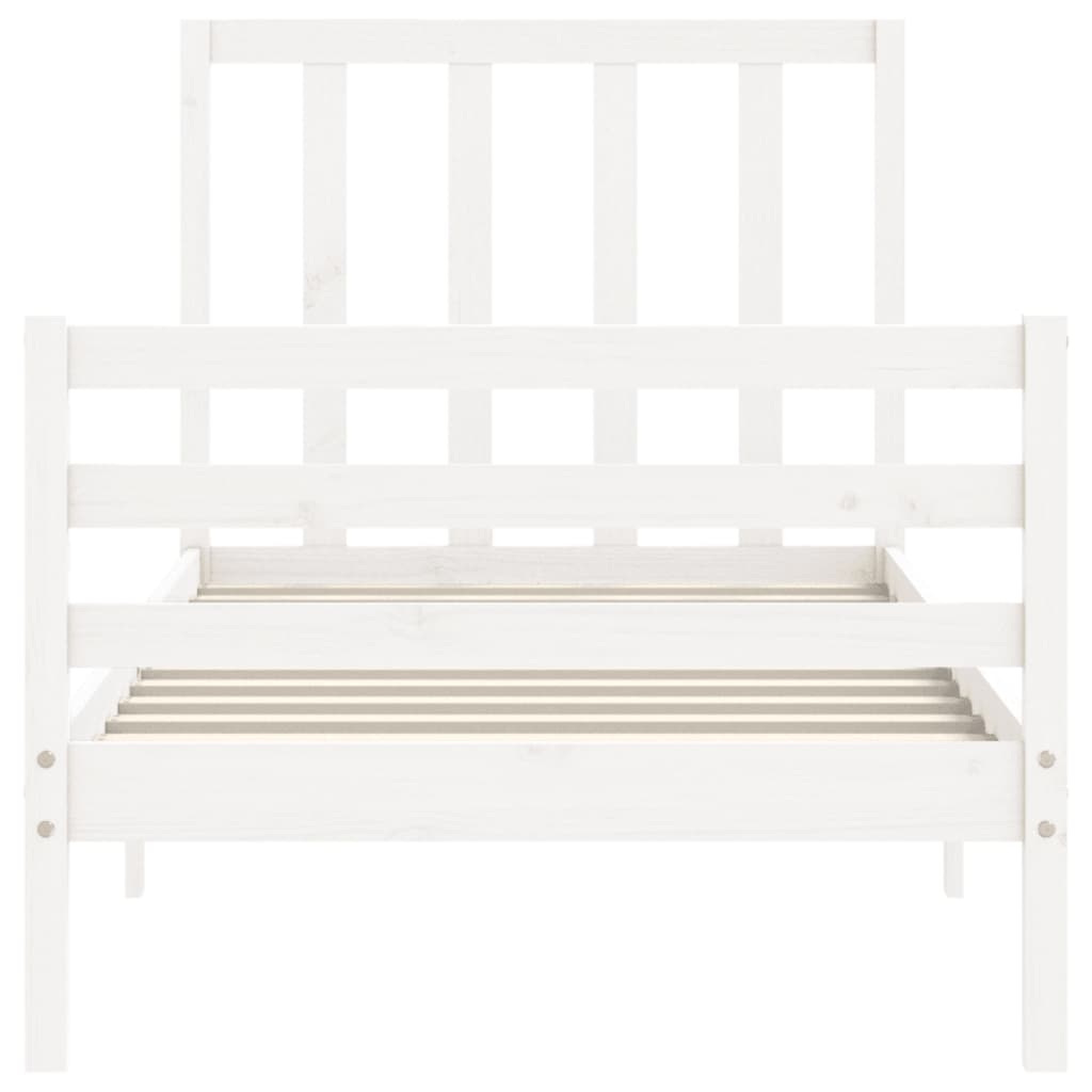 Bed Frame with Headboard White Single Solid Wood