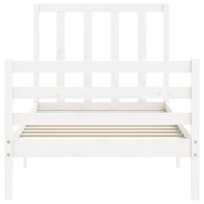 Bed Frame with Headboard White Single Solid Wood