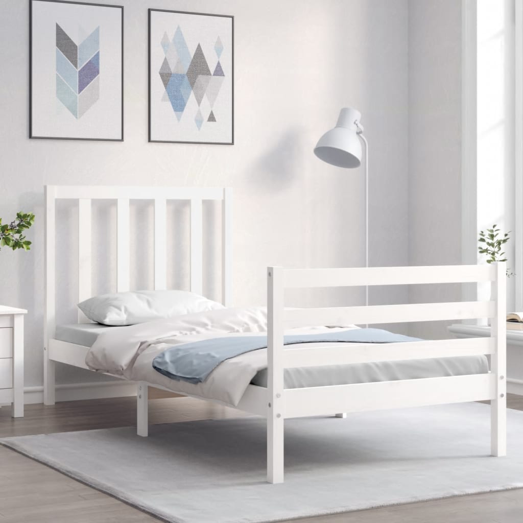 Bed Frame with Headboard White Single Solid Wood