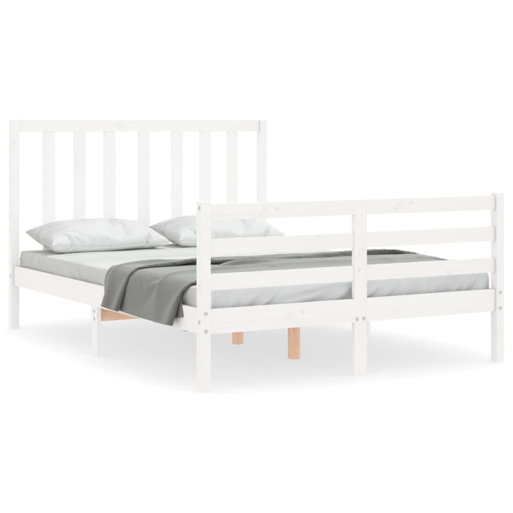 Bed Frame with Headboard White Small Double Solid Wood