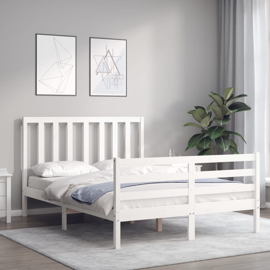 Bed Frame with Headboard White Small Double Solid Wood