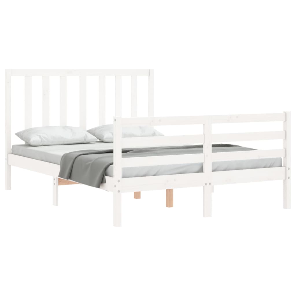 Bed Frame with Headboard White Small Double Solid Wood