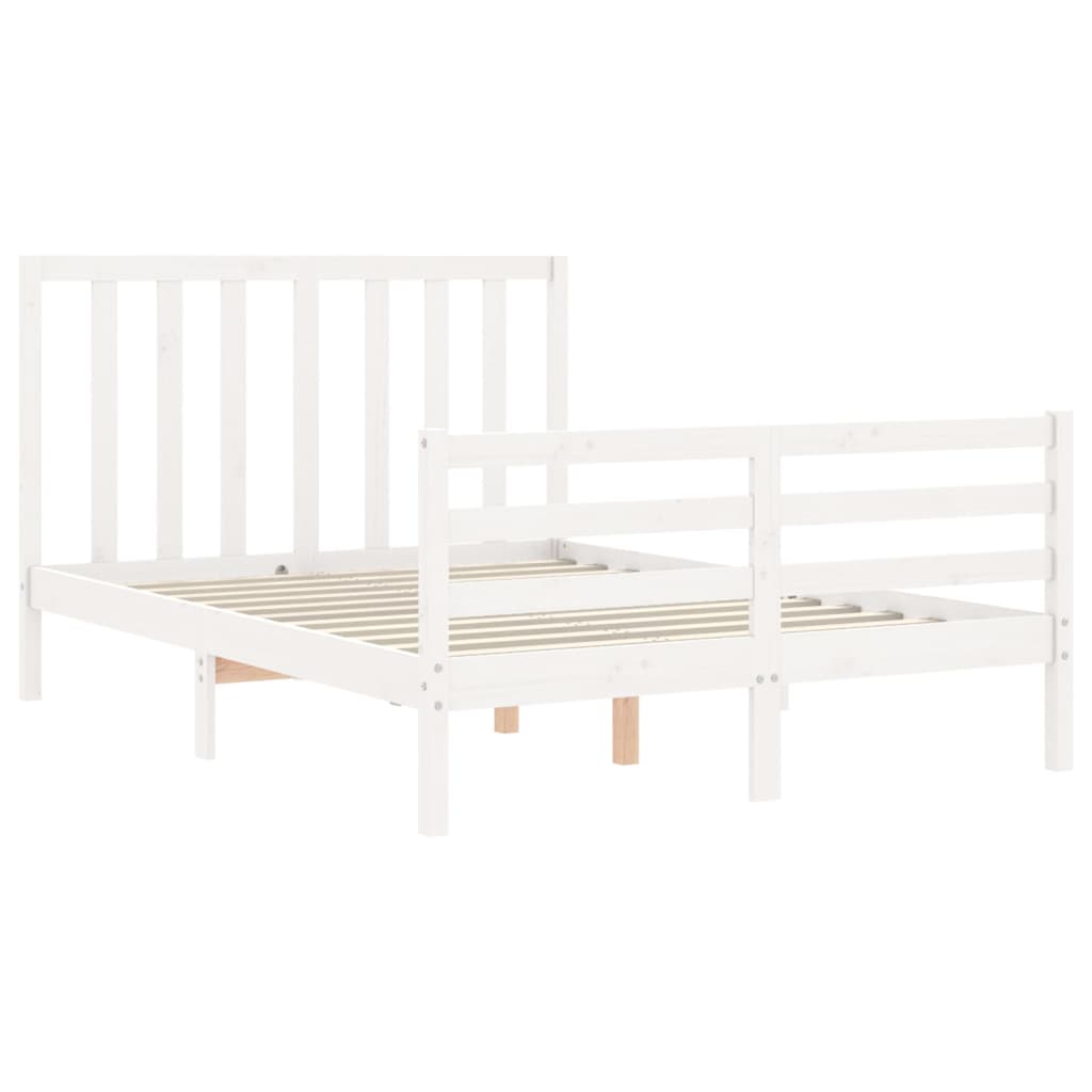 Bed Frame with Headboard White Small Double Solid Wood