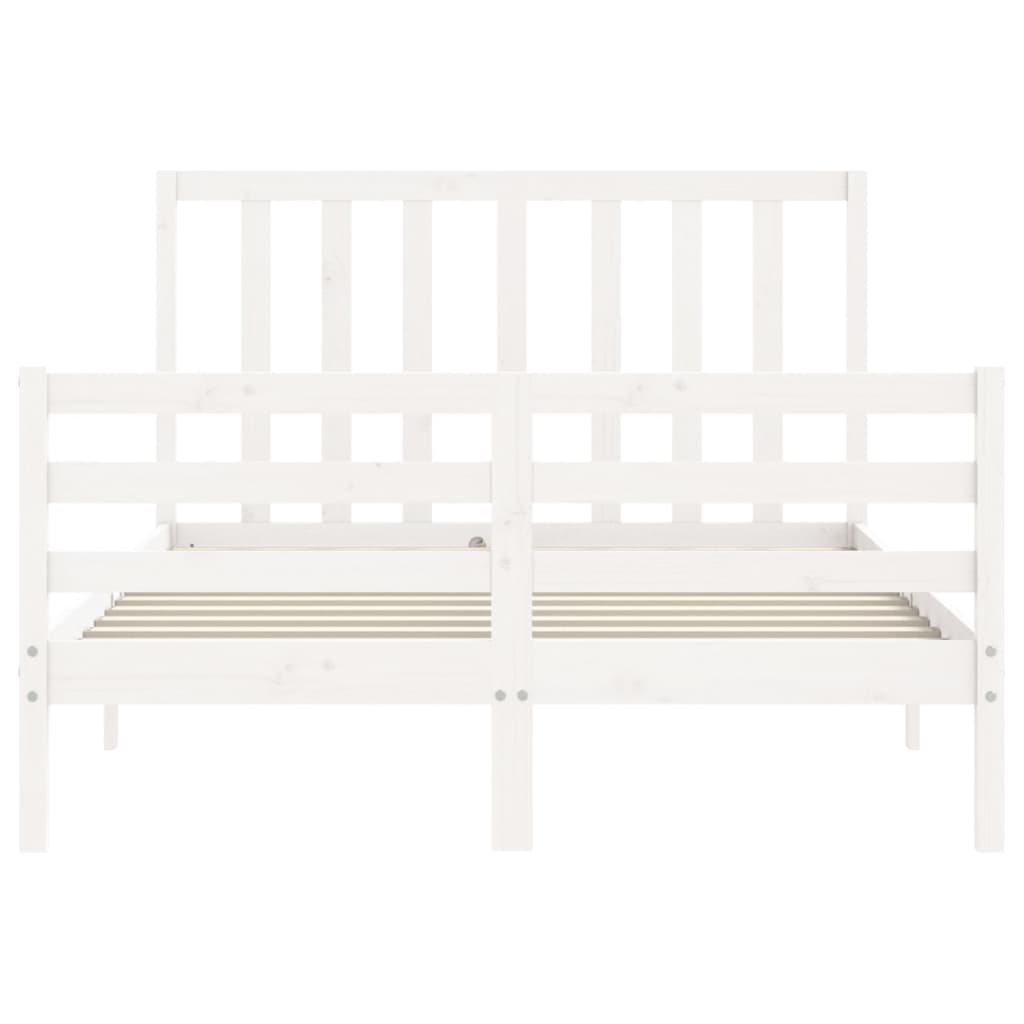 Bed Frame with Headboard White Small Double Solid Wood