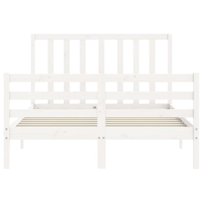 Bed Frame with Headboard White Small Double Solid Wood