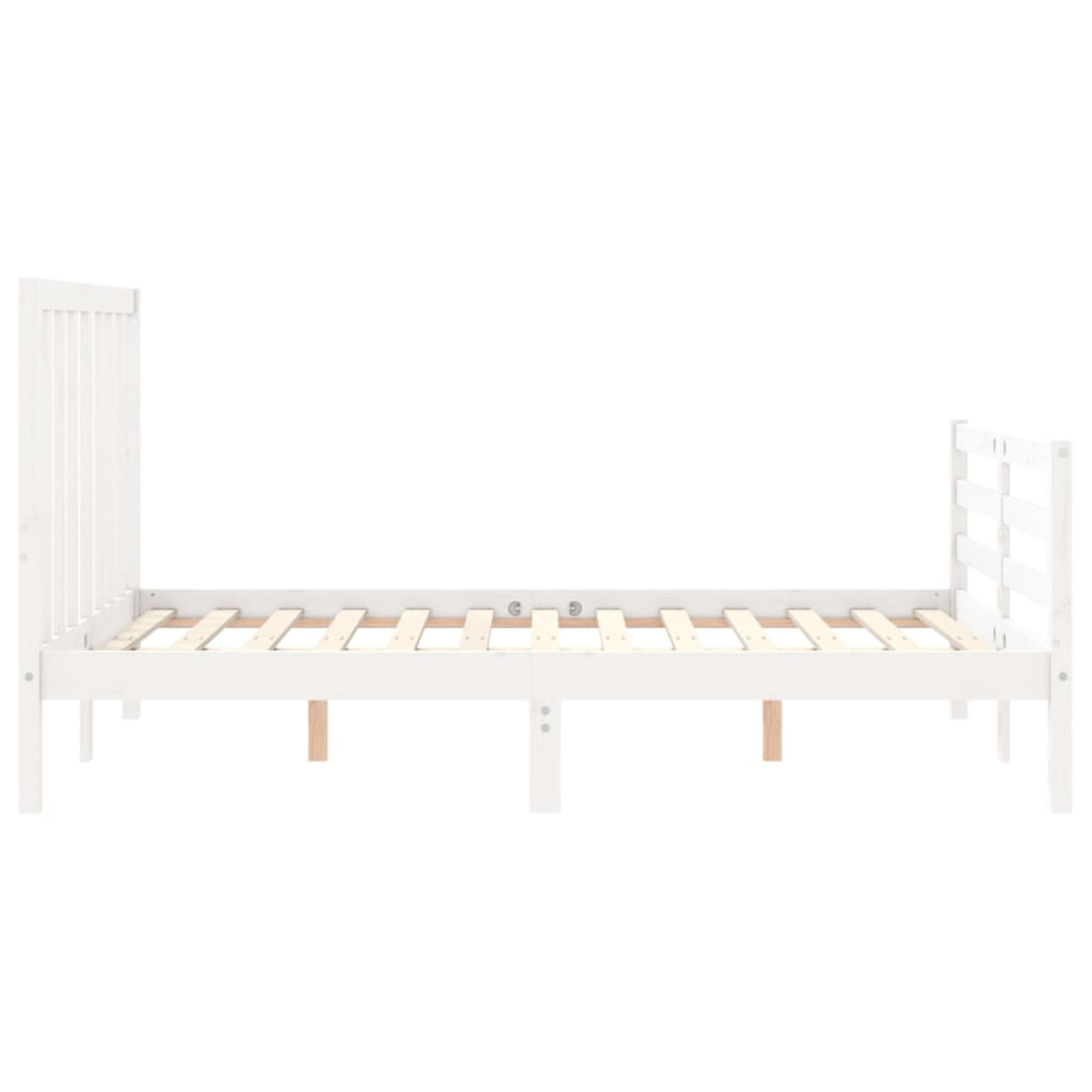 Bed Frame with Headboard White Small Double Solid Wood