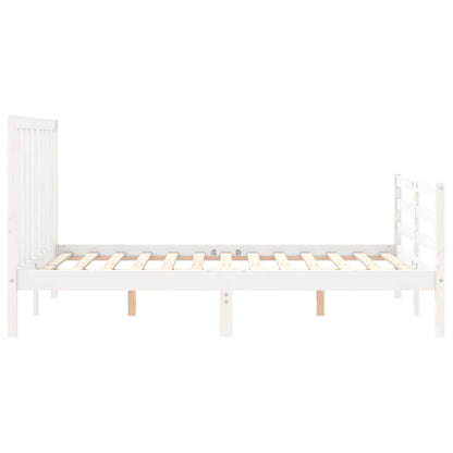 Bed Frame with Headboard White Small Double Solid Wood