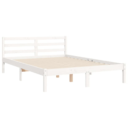 Bed Frame with Headboard White Small Double Solid Wood