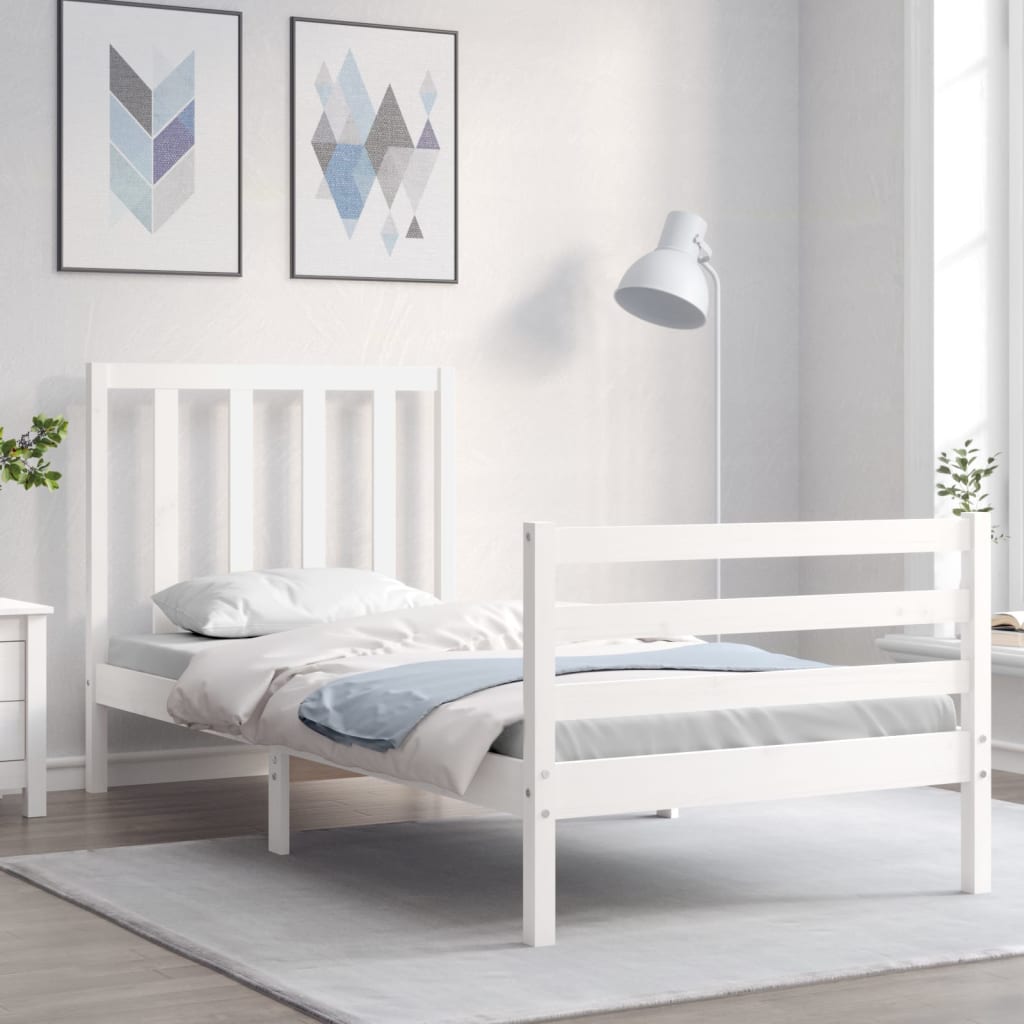 Bed Frame with Headboard White 90x200 cm Solid Wood