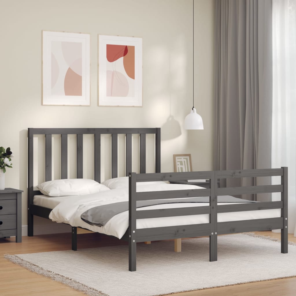 Bed Frame without Mattress Grey 140x190 cm Solid Wood Pine