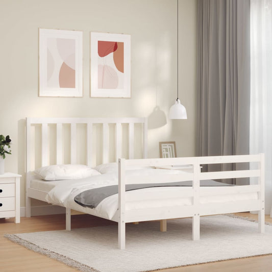 Bed Frame with Headboard White 140x200 cm Solid Wood