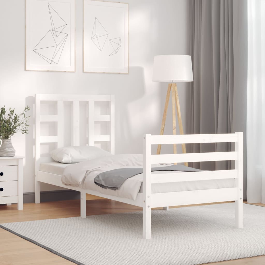 Bed Frame without Mattress White Small Single Solid Wood Pine